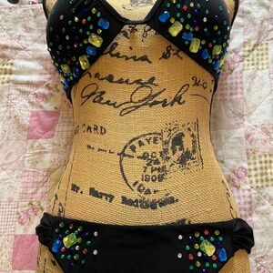 Black Bikini with Colorful Gem Accents